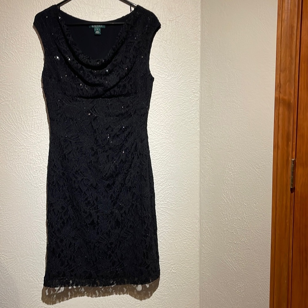 Lauren by Ralph Lauren dress. Size 12. Black lace with sequins.